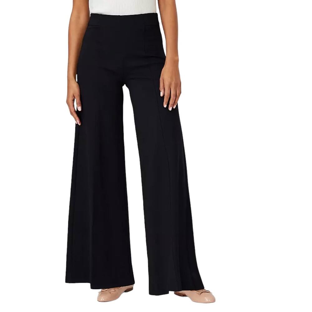 Ann Taylor The Side Zip Wide Leg Black 100% Wool SZ 2Pants Relax Fit
